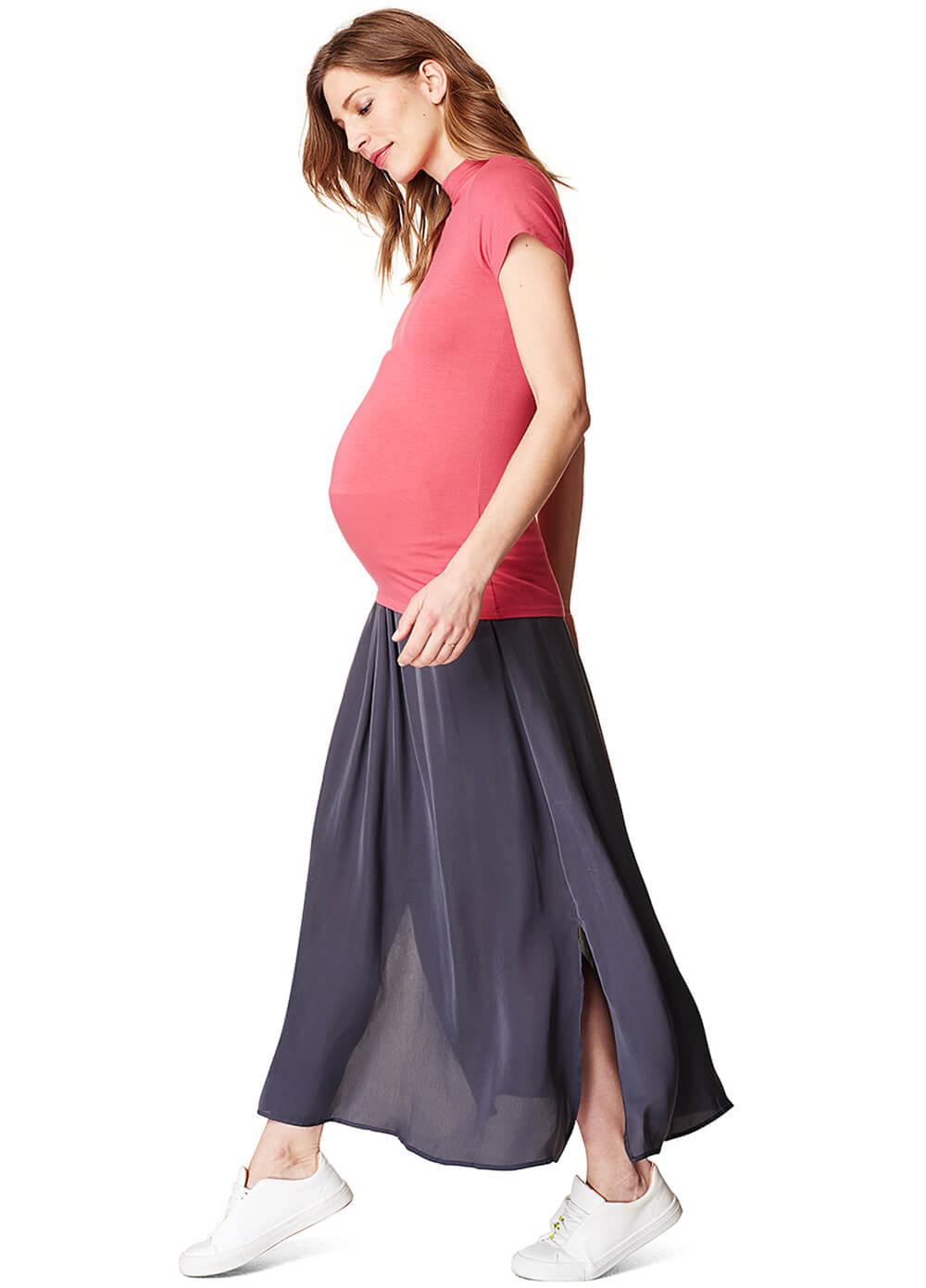 Fluid Side Split Maternity Maxi Skirt in Grey by Esprit