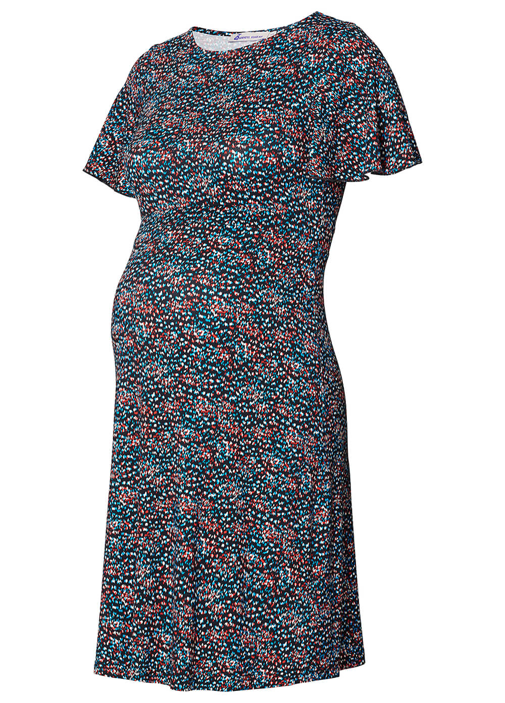 Flutter Sleeve Maternity Dress in Blue Print by Queen mum