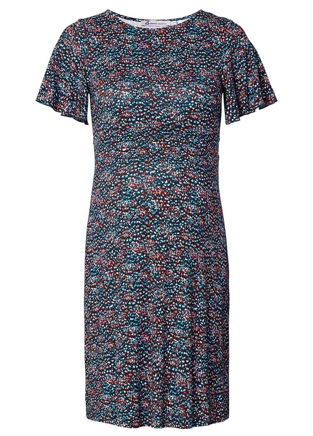 Flutter Sleeve Maternity Dress in Blue Print by Queen mum