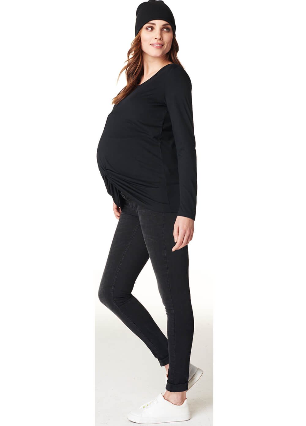 Gemma Knot Hem Maternity Nursing Shirt in Black by Noppies