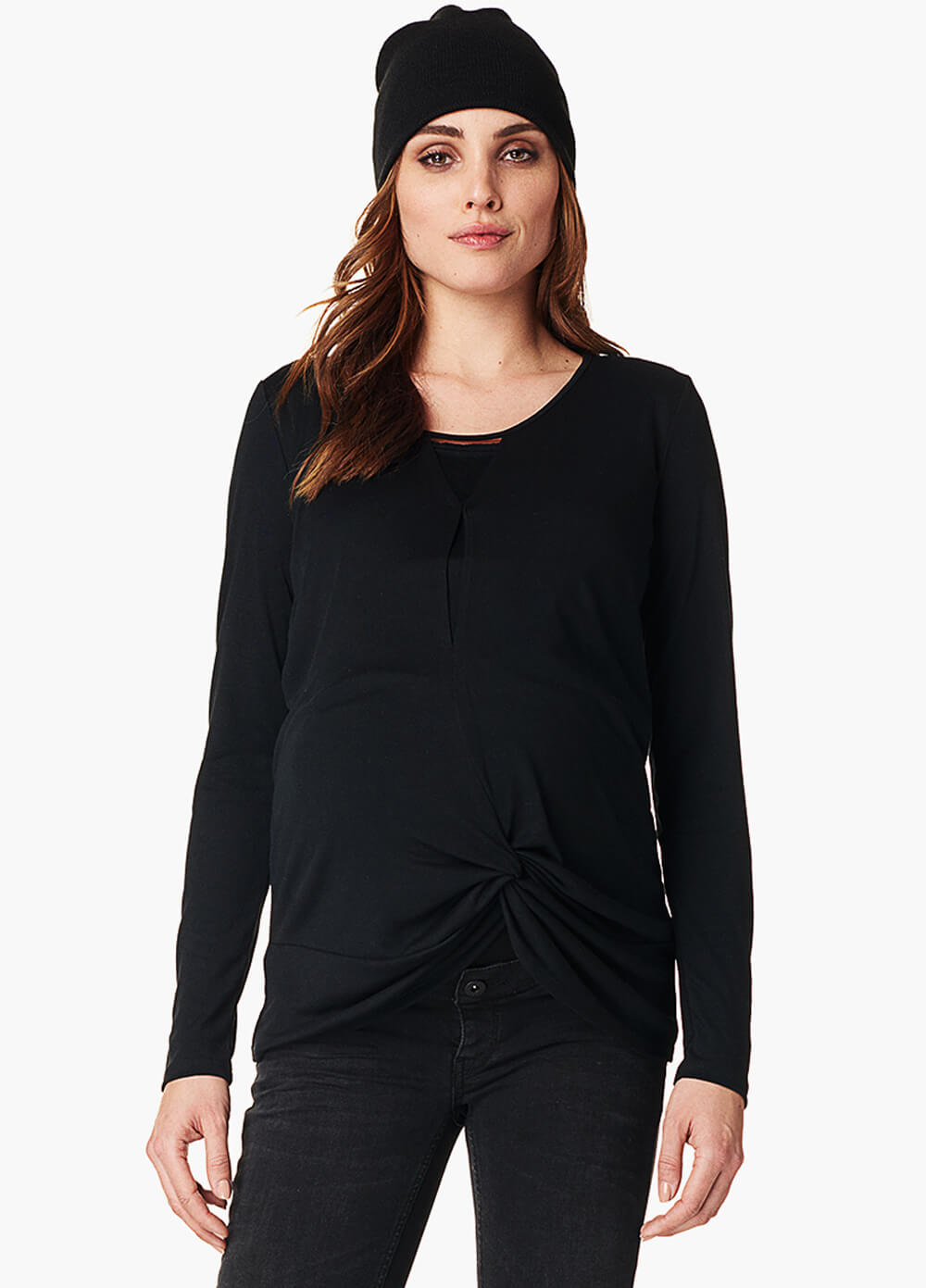 Gemma Knot Hem Maternity Nursing Shirt in Black by Noppies