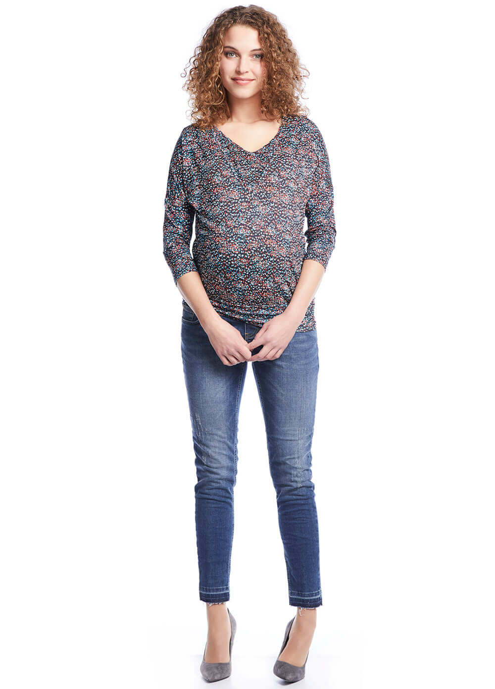 Banded Maternity Nursing Blouse in Blue Print by Queen mum