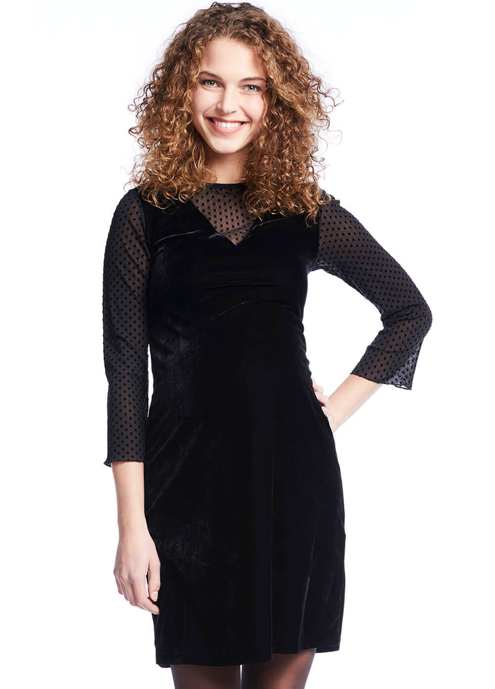 Mesh Dot Velvet Maternity Cocktail Dress in Black by Queen mum