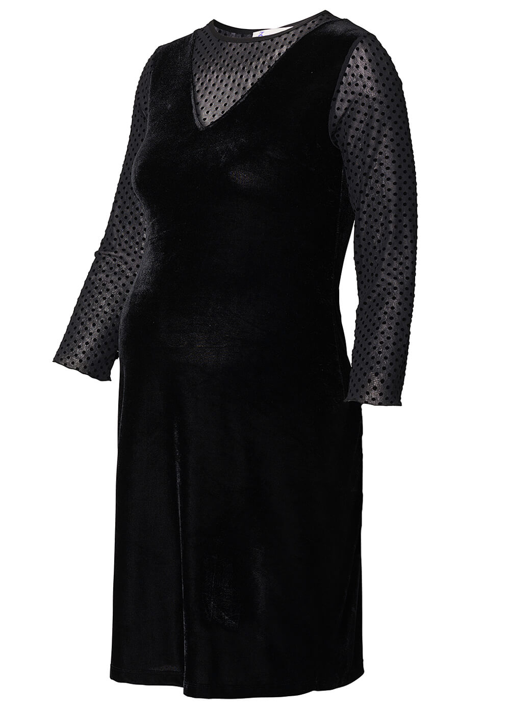 Mesh Dot Velvet Maternity Cocktail Dress in Black by Queen mum