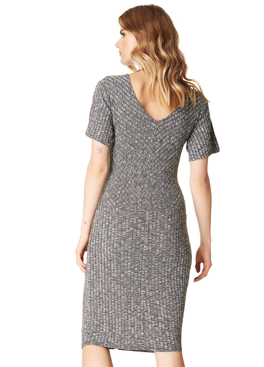 Grey Ribbed Knit Cut Out Back Maternity Dress by Supermom