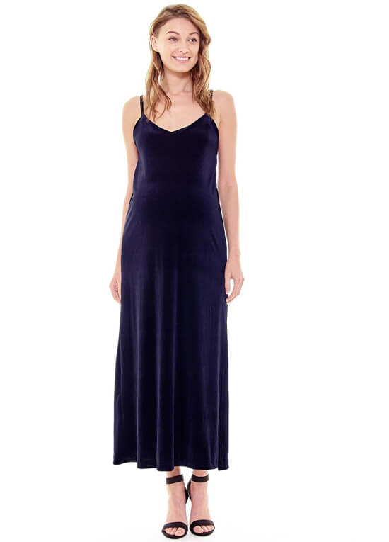 Lorrie Navy Velvet Maternity Maxi Slip Dress by Imanimo