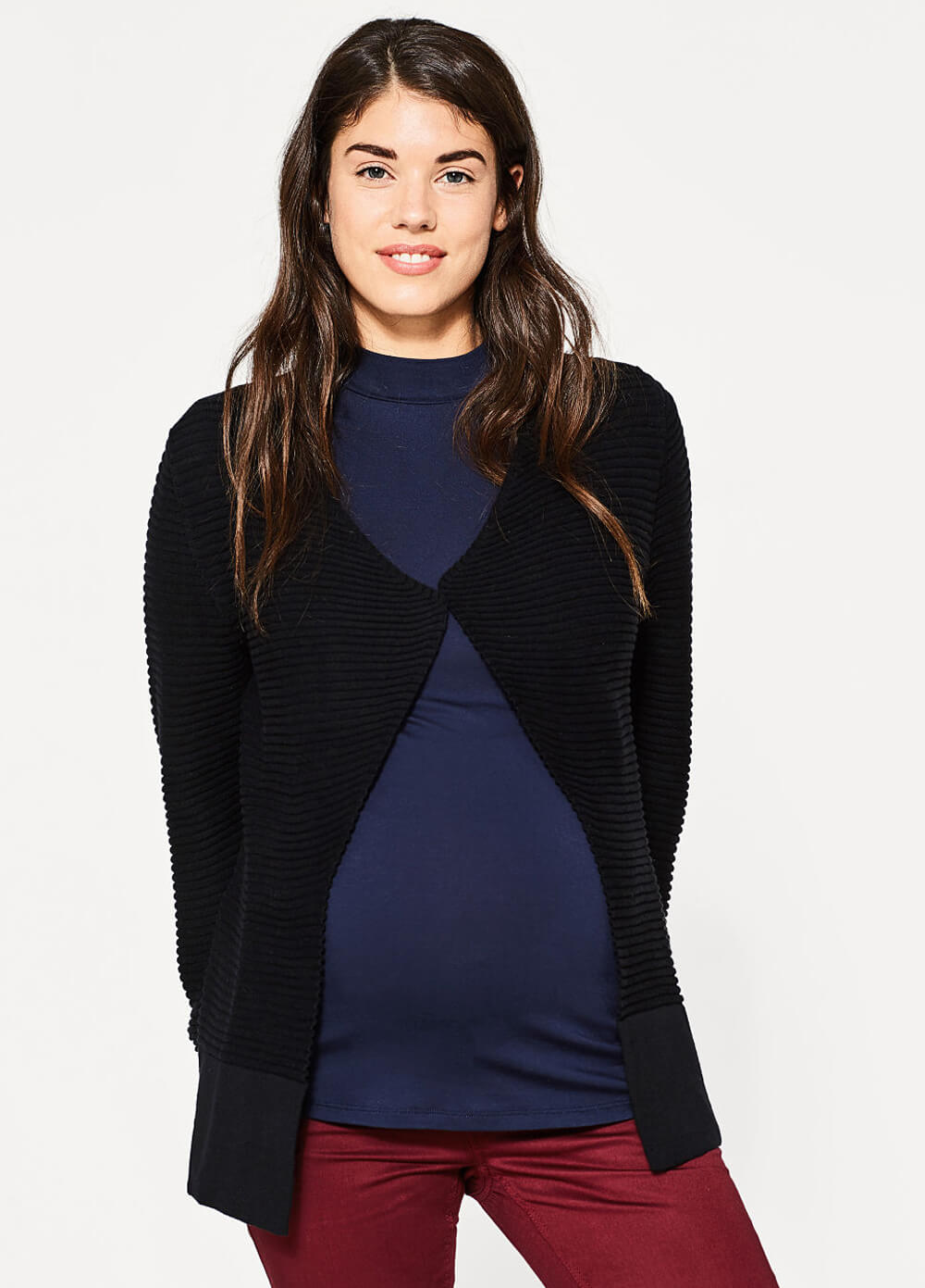 Black Maternity Ribbed Knit Zip Sleeve Cardigan by Esprit
