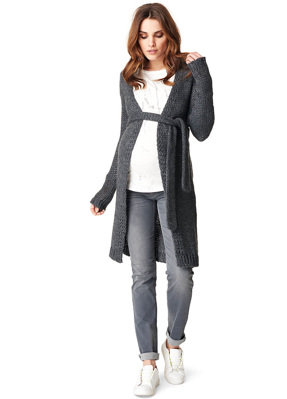 Hazel Maternity Knit Long Cardigan in 