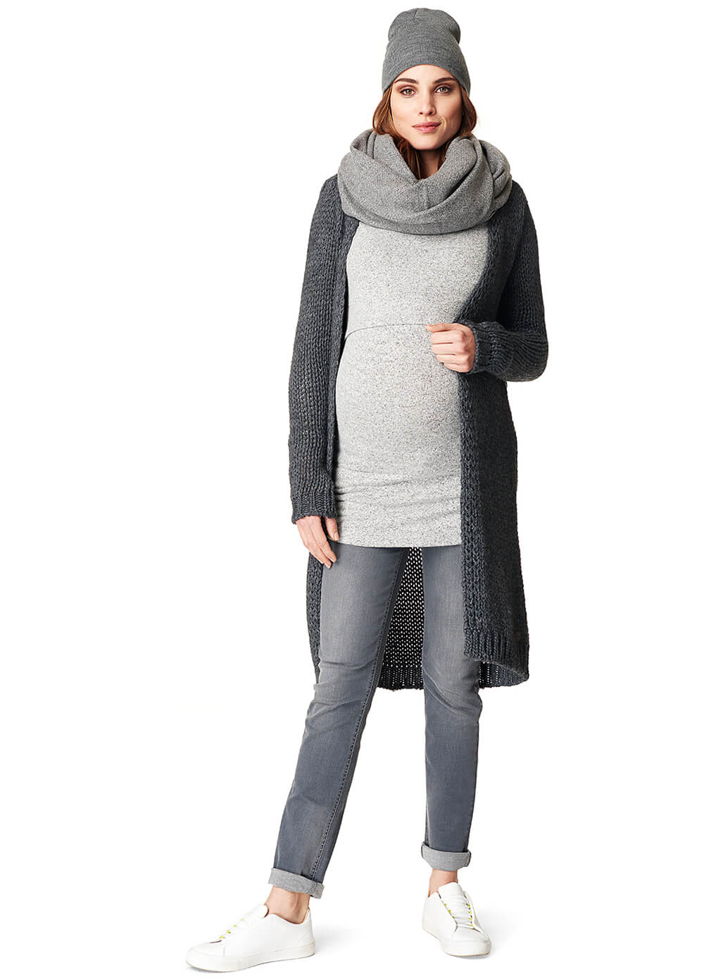 Hazel Maternity Knit Long Cardigan in Grey by Noppies