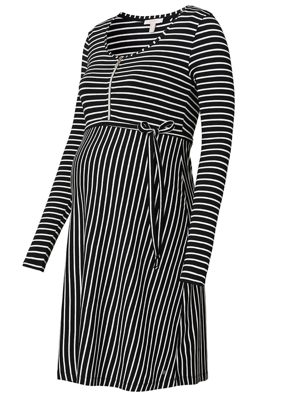 Black Striped Zip Maternity Nursing Dress by Esprit