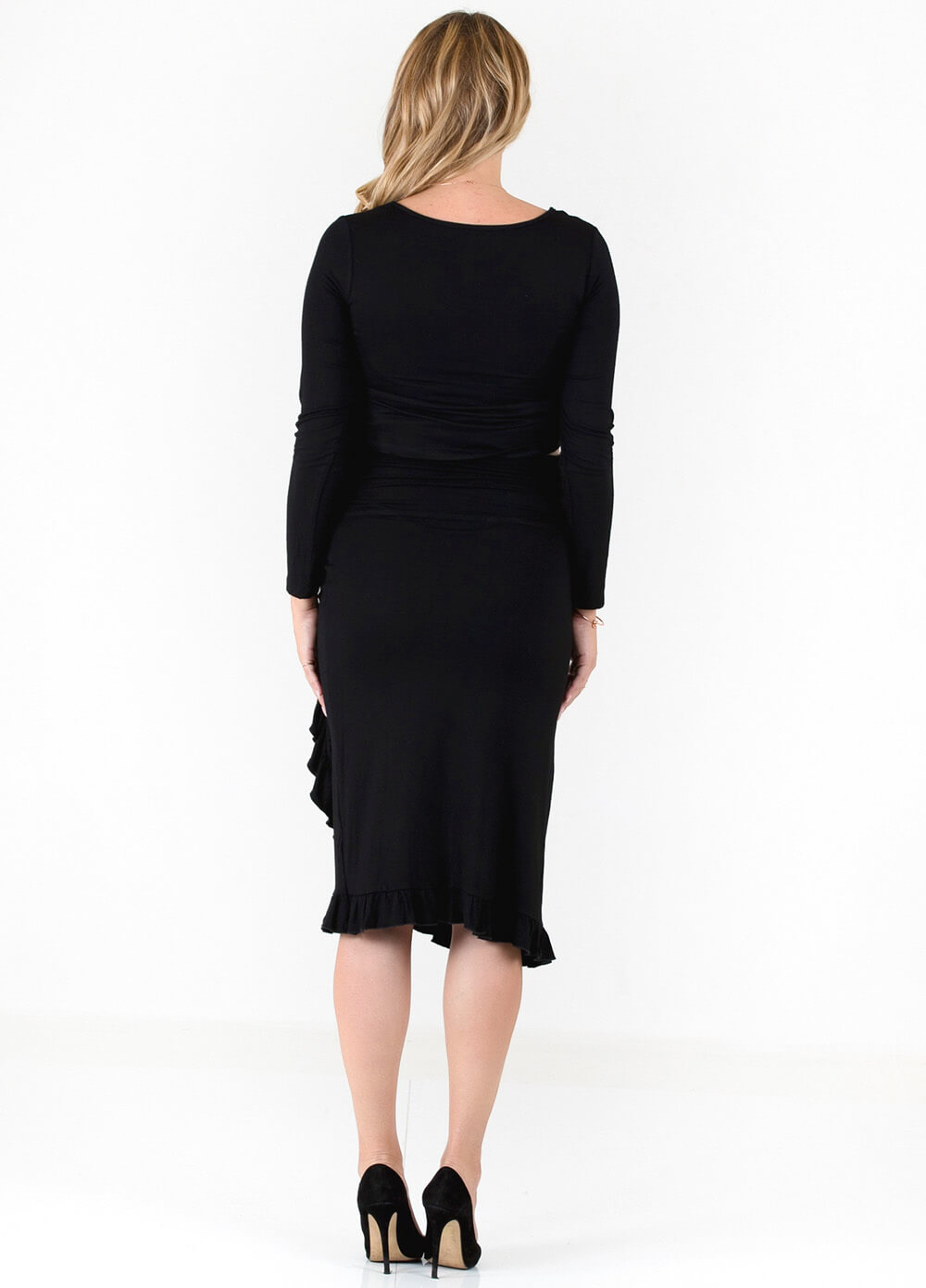 Floressa Monique Ruffle Hem Maternity Skirt in Black | Queen Bee