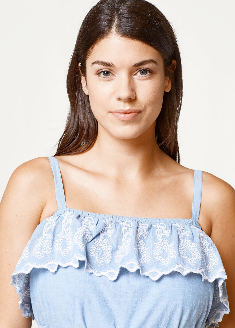 Embroidered Ruffle Maternity Dress in Blue by Esprit