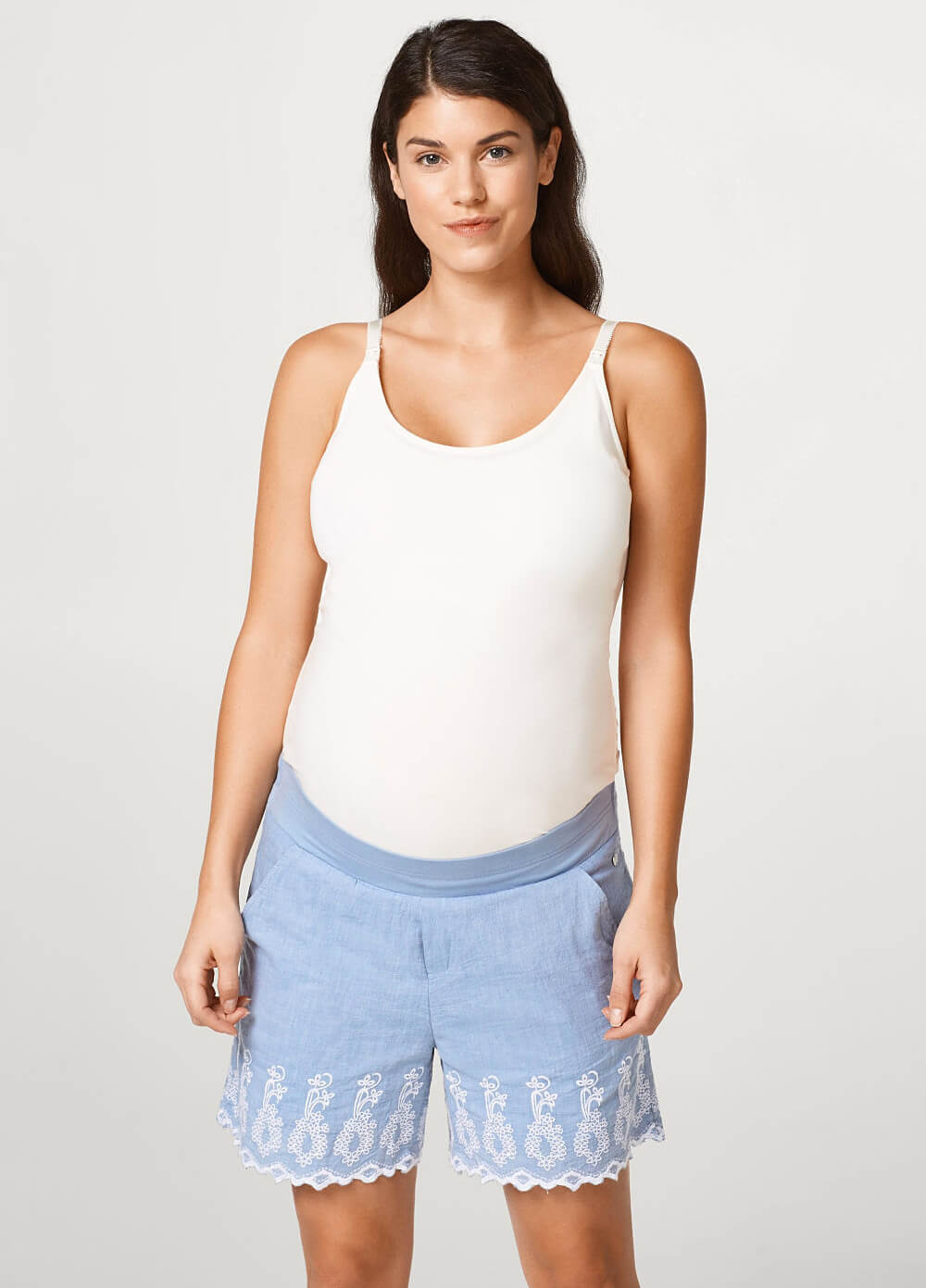 Embroidered Cotton Maternity Shorts in Blue by Esprit