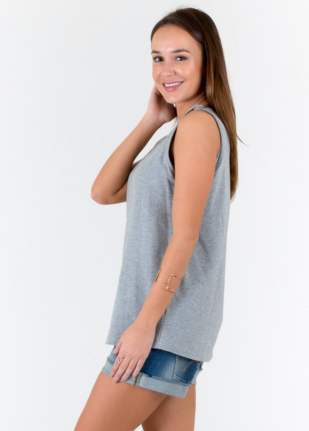 Oliver French Terry Postpartum Nursing Tank Top in Grey by Trimester
