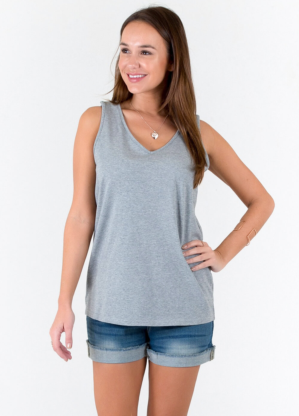 Oliver French Terry Postpartum Nursing Tank Top in Grey by Trimester