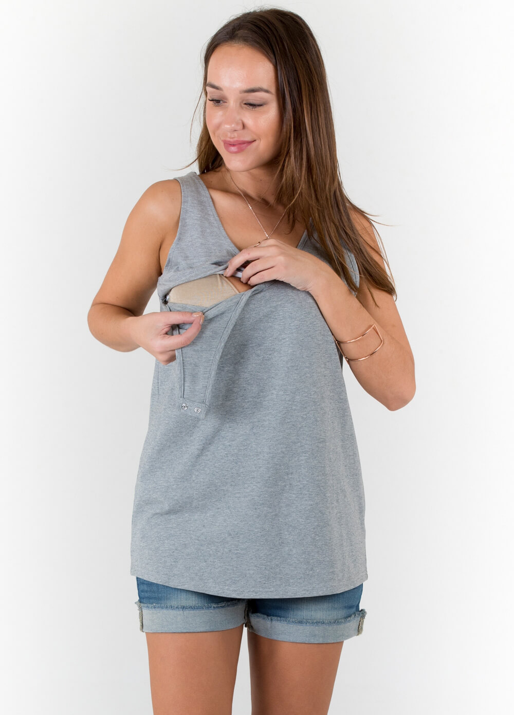 Oliver French Terry Postpartum Nursing Tank Top in Grey by Trimester
