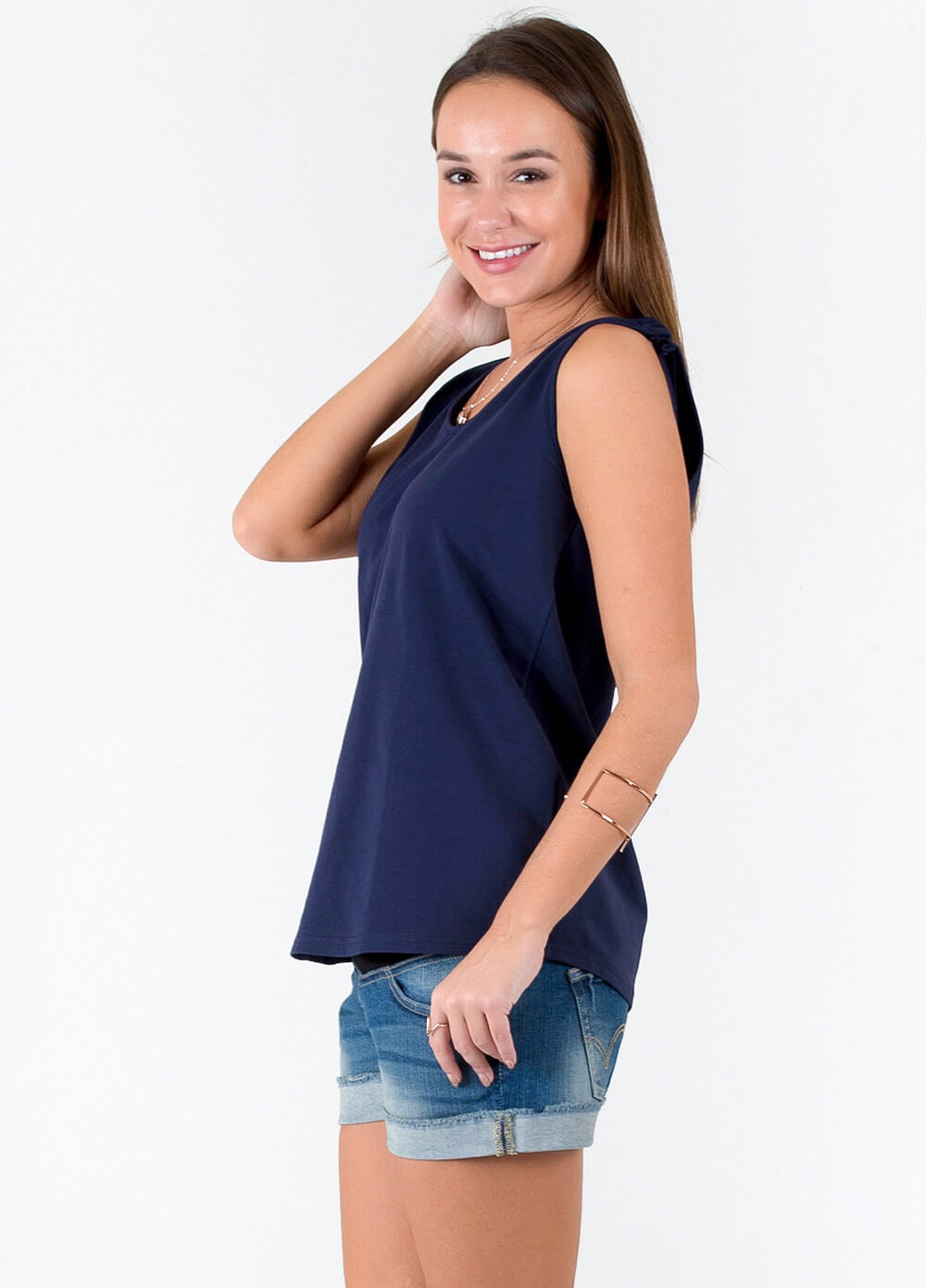 Nathan French Terry Postpartum Nursing Tank Top in Navy by Trimester