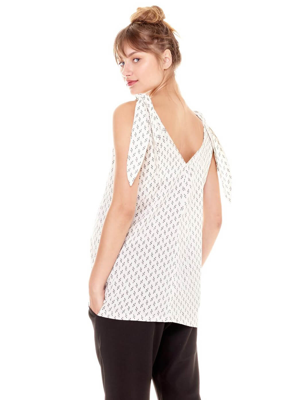 Shyla Maternity Tie Top in White Print by Imanimo