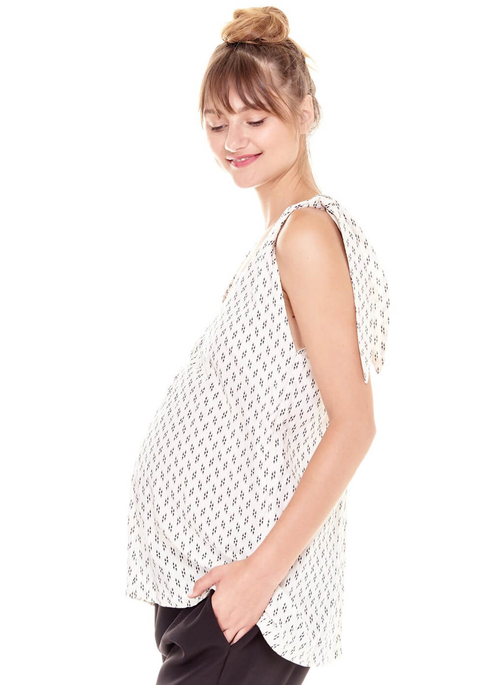 Shyla Maternity Tie Top in White Print by Imanimo