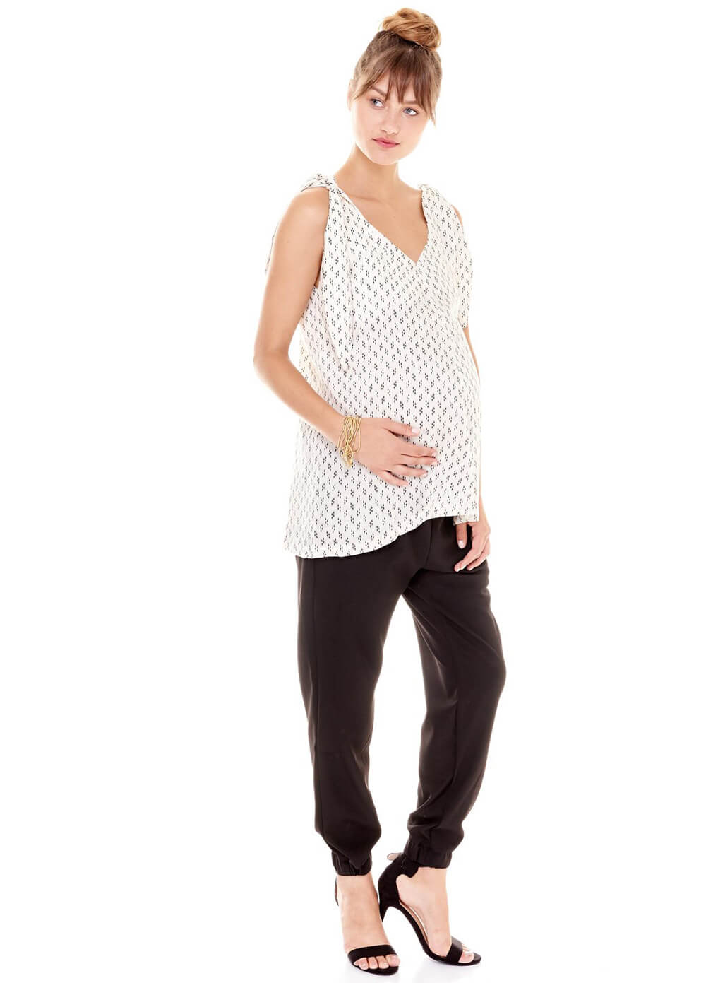 Shyla Maternity Tie Top in White Print by Imanimo