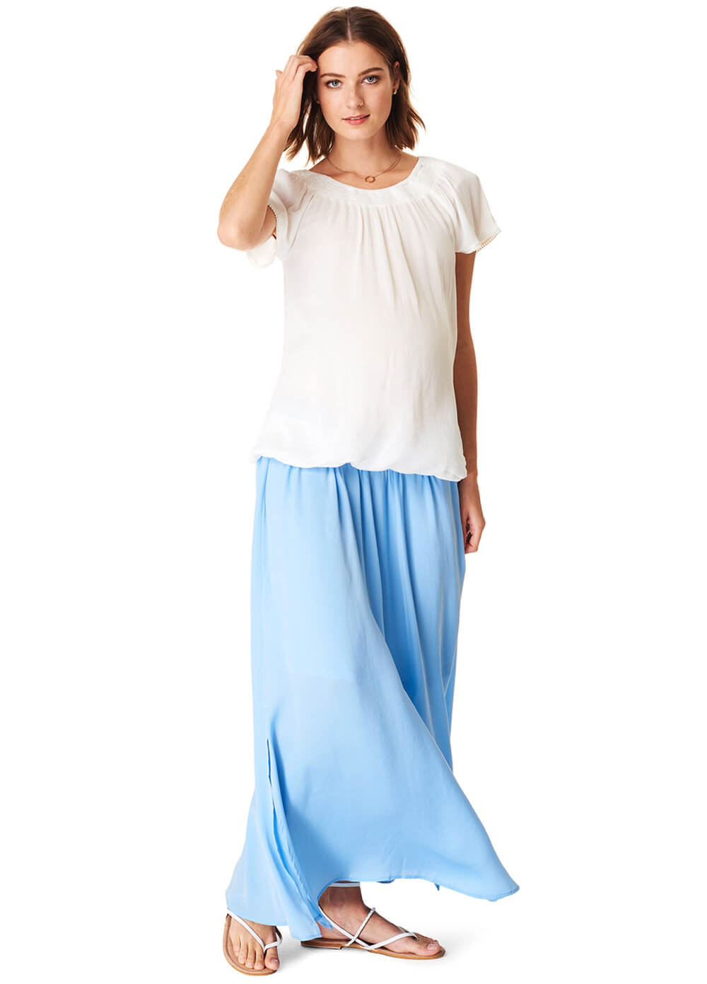Sky Blue Gathered Maxi Maternity Skirt by Esprit