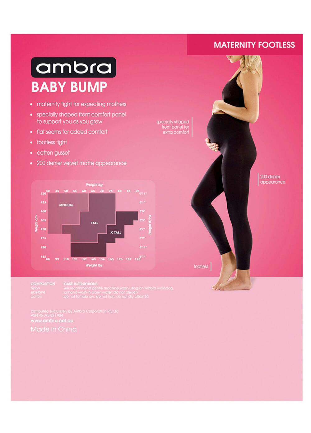 Baby Bump 200 Denier Opaque Maternity Footless Tights by Ambra