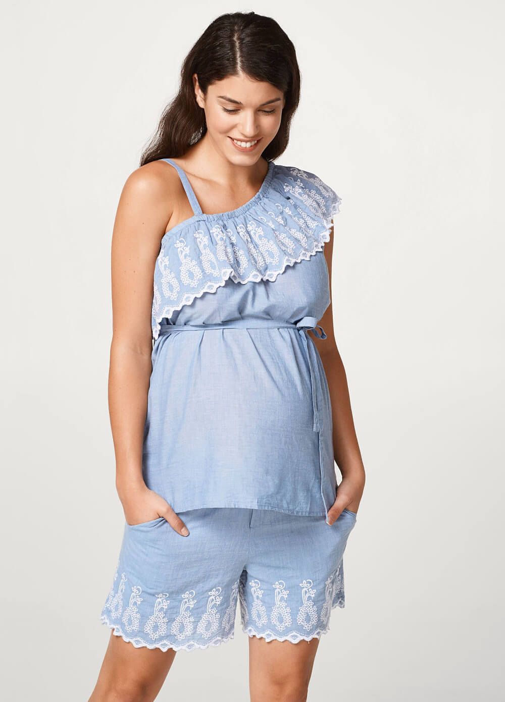 Maternity One Shoulder Flounce Top in Blue by Esprit