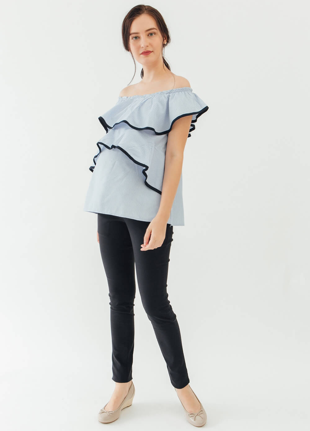 Davina Double Ruffle Maternity & Nursing Top by Spring