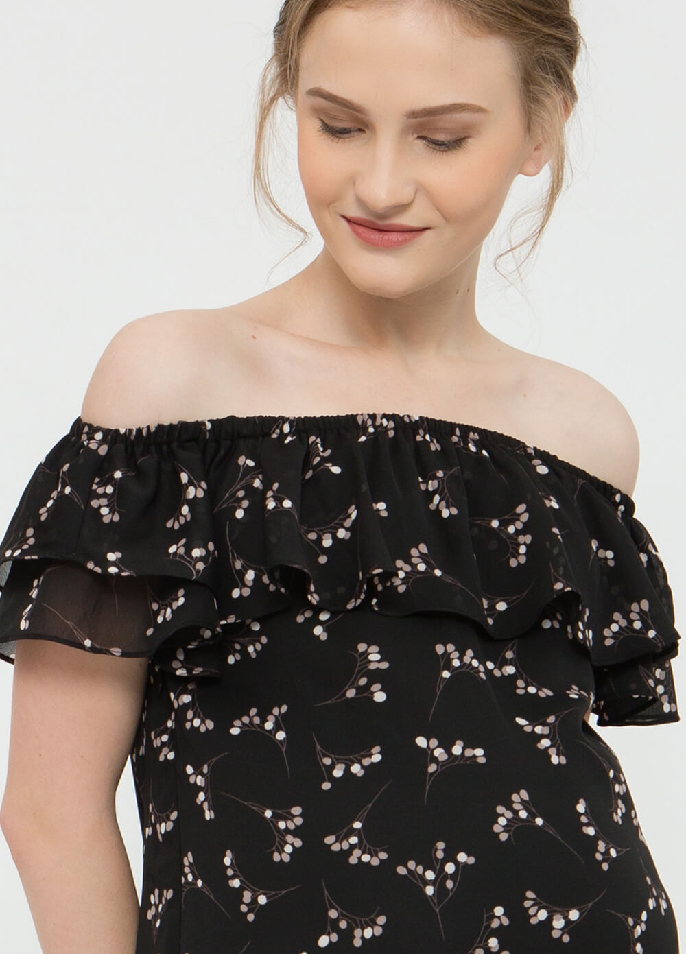 Clarinda Maternity Nursing Party Dress in Black Print by Spring