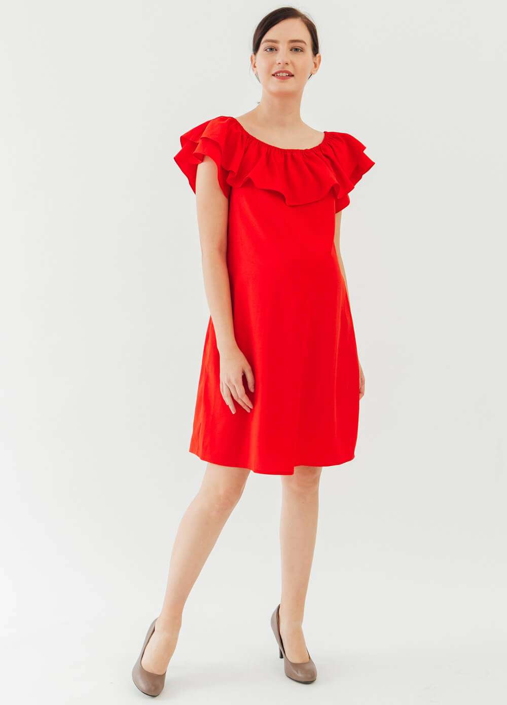 Clarinda Maternity & Nursing Party Dress in Red by Spring