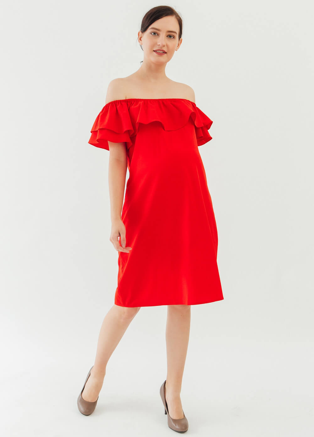 Clarinda Maternity & Nursing Party Dress in Red by Spring