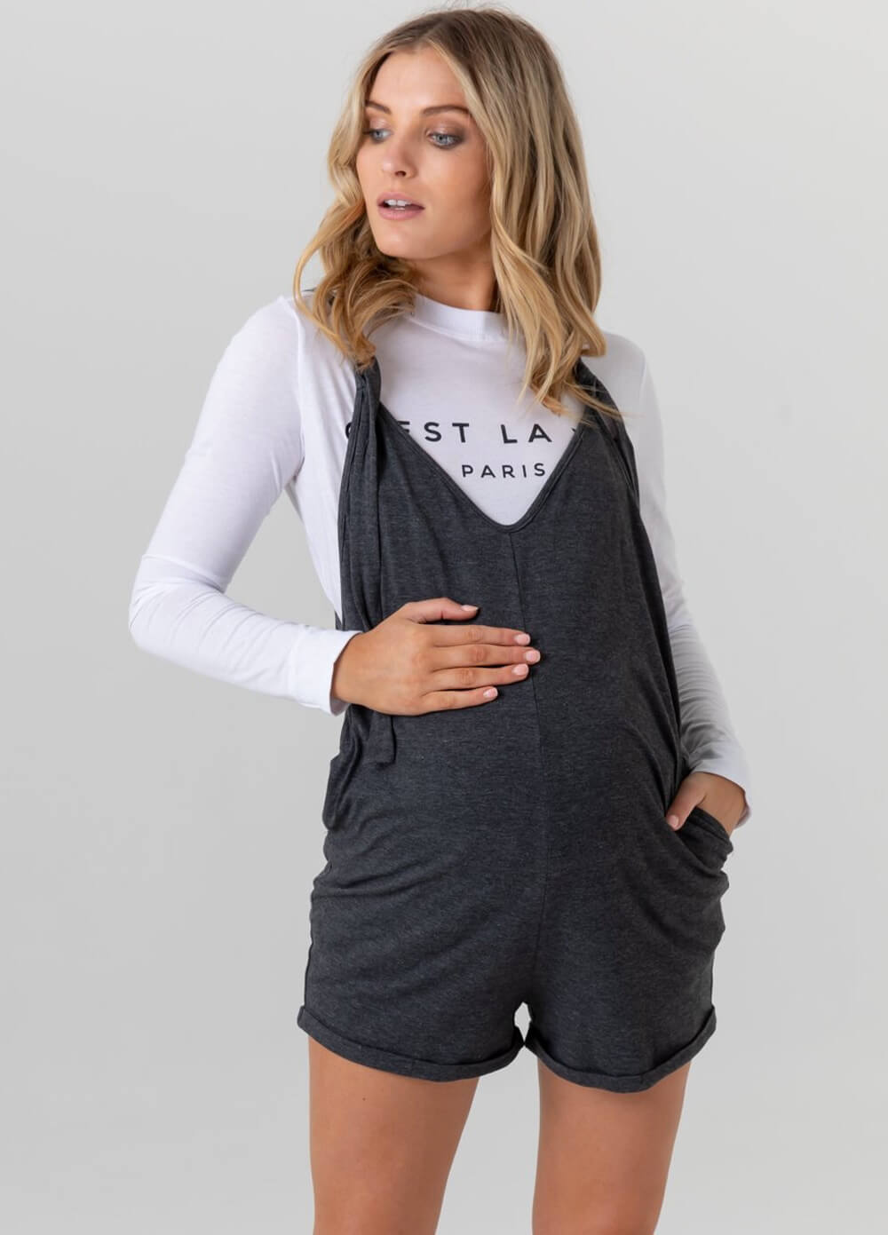 Chalet Pregnancy Playsuit in Charcoal by Legoe