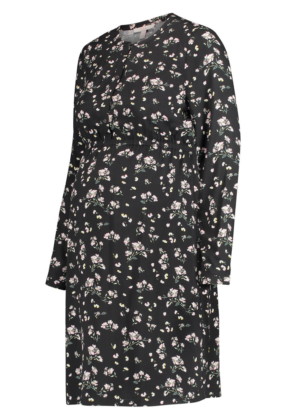 Viscose Maternity Nursing Dress in Black Floral by Esprit