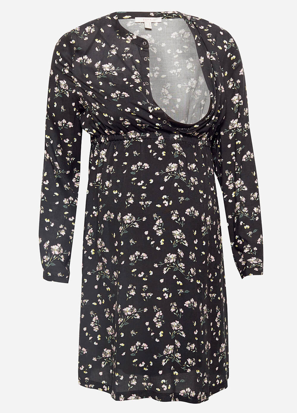 Viscose Maternity Nursing Dress in Black Floral by Esprit