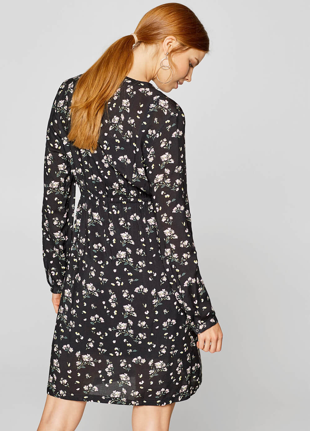 Viscose Maternity Nursing Dress in Black Floral by Esprit