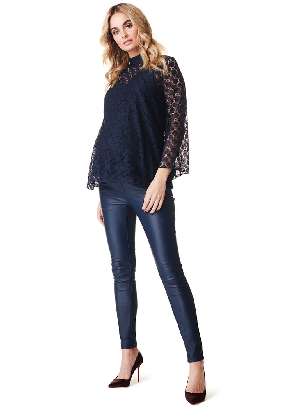 Mae Openwork Lace Maternity Blouse in Dark Blue by Noppies