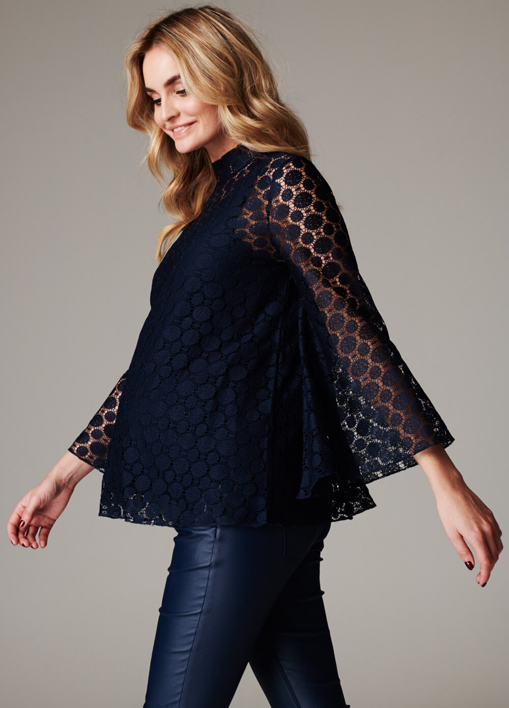 Mae Openwork Lace Maternity Blouse in Dark Blue by Noppies