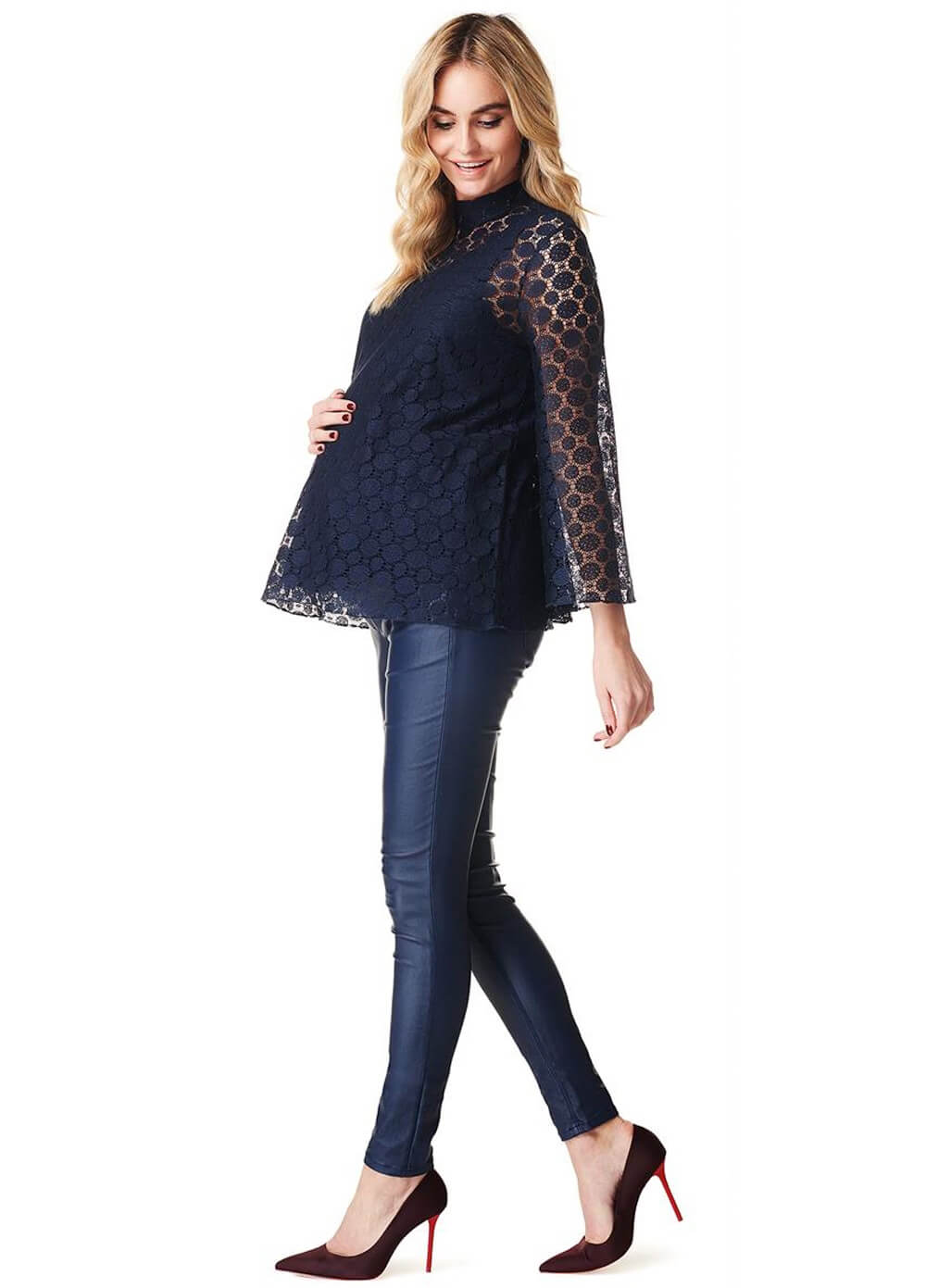 Mae Openwork Lace Maternity Blouse in Dark Blue by Noppies