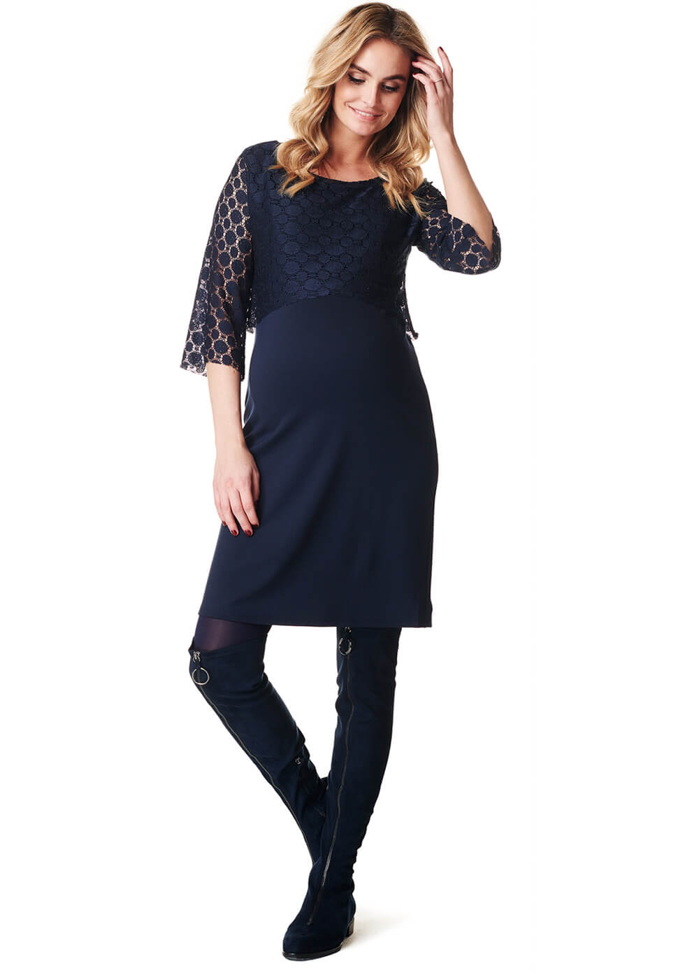 Marron Lace Overlay Maternity & Nursing Dress by Noppies