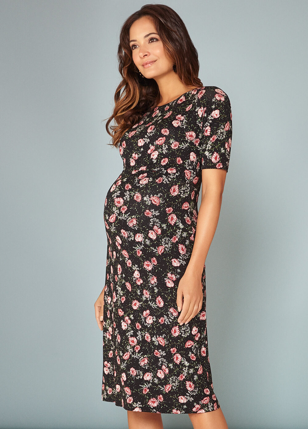 Anna Maternity Shift Dress in Ruby Bloom by Tiffany Rose