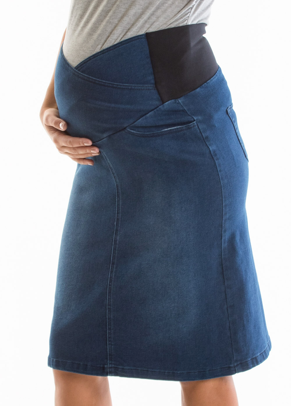 Maternity Denim Skirt in Blue Wash by Queen Bee 