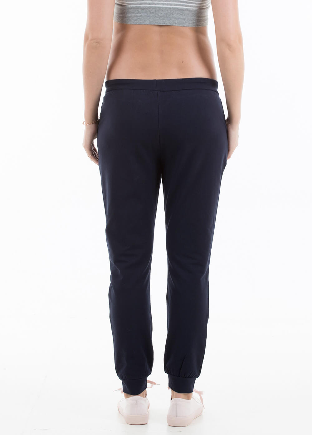 Katya Maternity Jogger Pants in Navy by Trimester