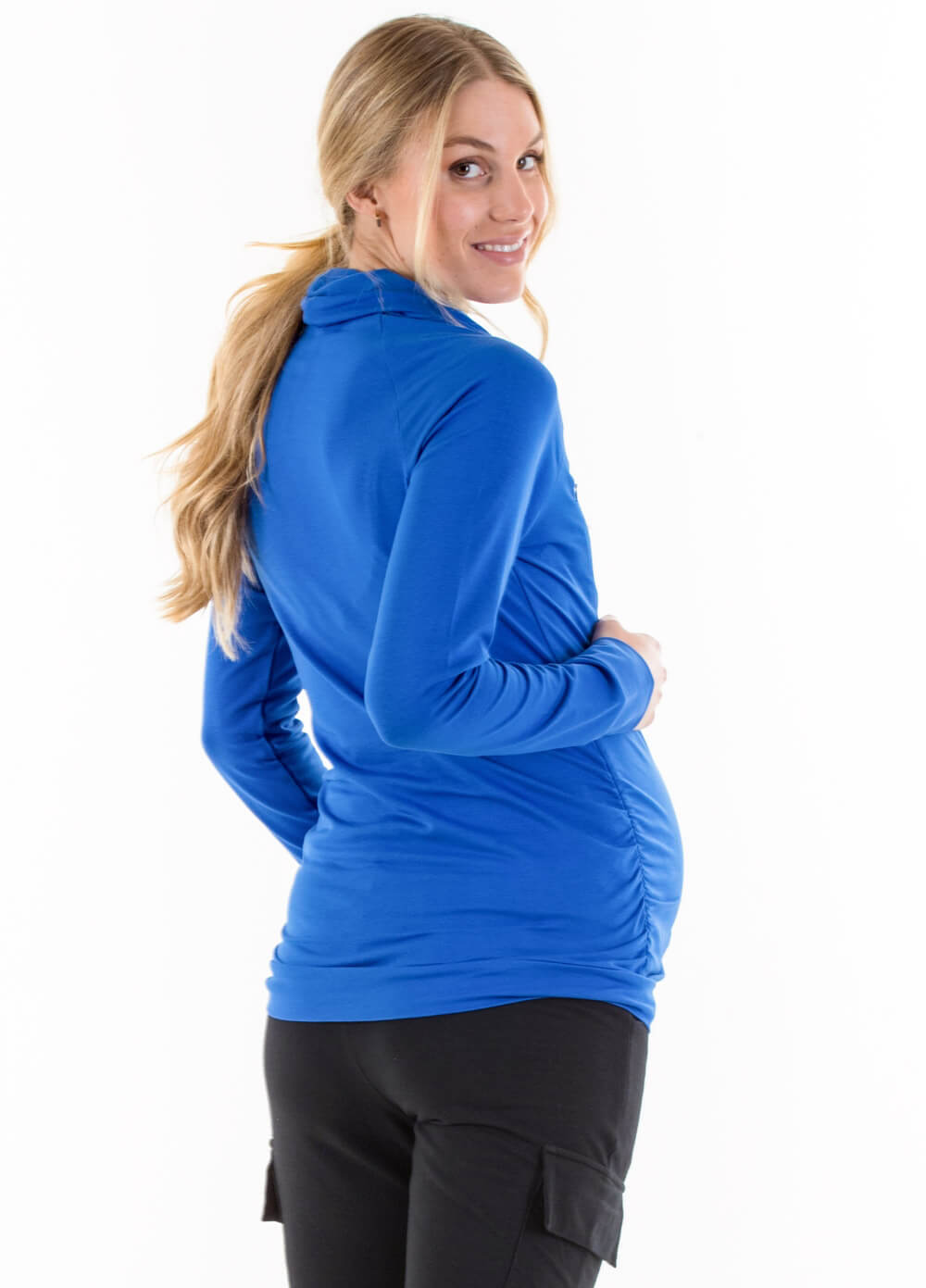 Ayette Cowl Neck Maternity Nursing Pullover in Blue by Lait & Co