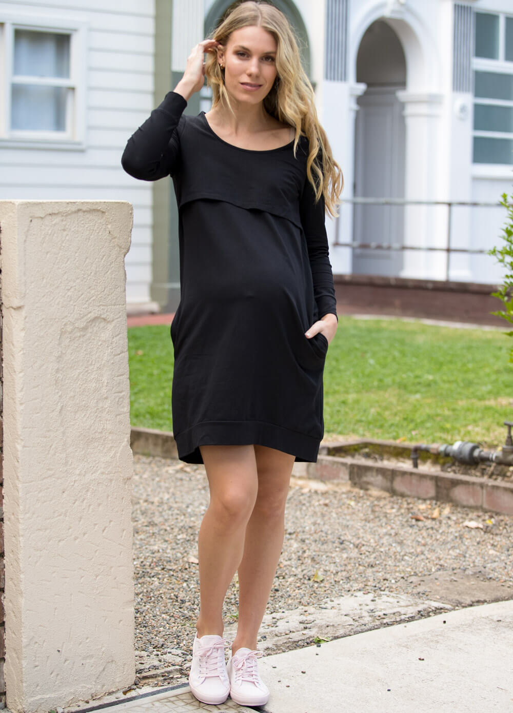 Mama Journey Maternity & Nursing Dress in Black by Trimester