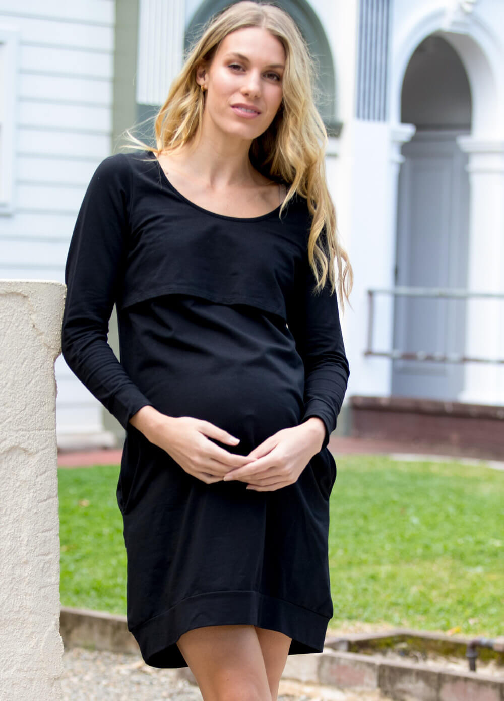 Mama Journey Maternity & Nursing Dress in Black by Trimester