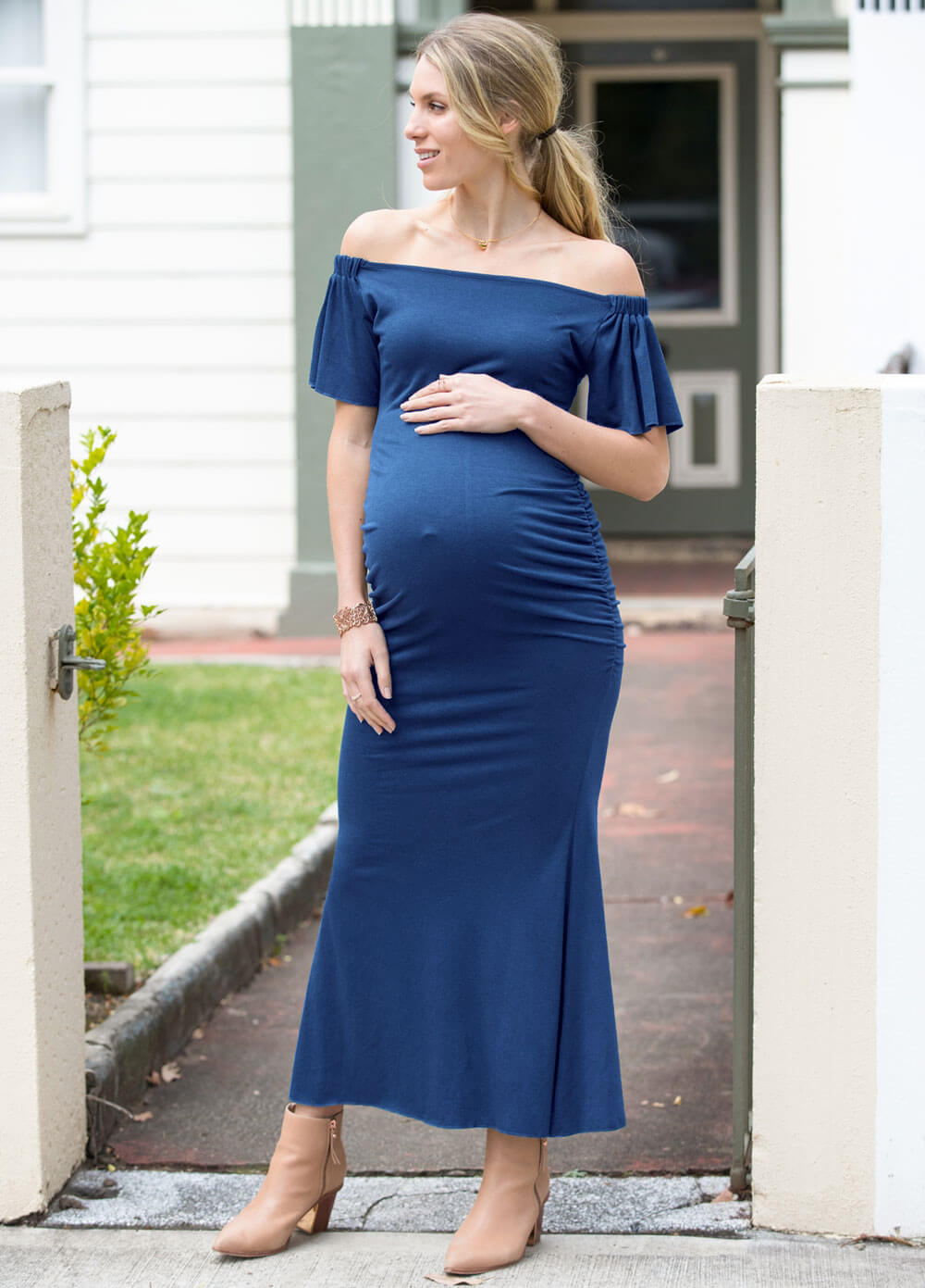 Maison Maternity Evening Maxi Dress In Blue by Lait & Co