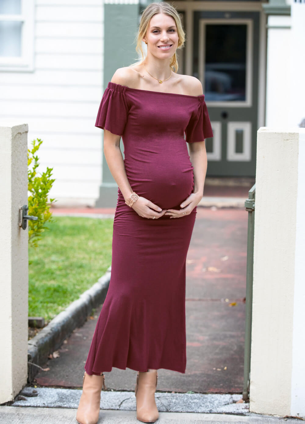 Maison Maternity Evening Maxi Dress in Wine by Lait & Co