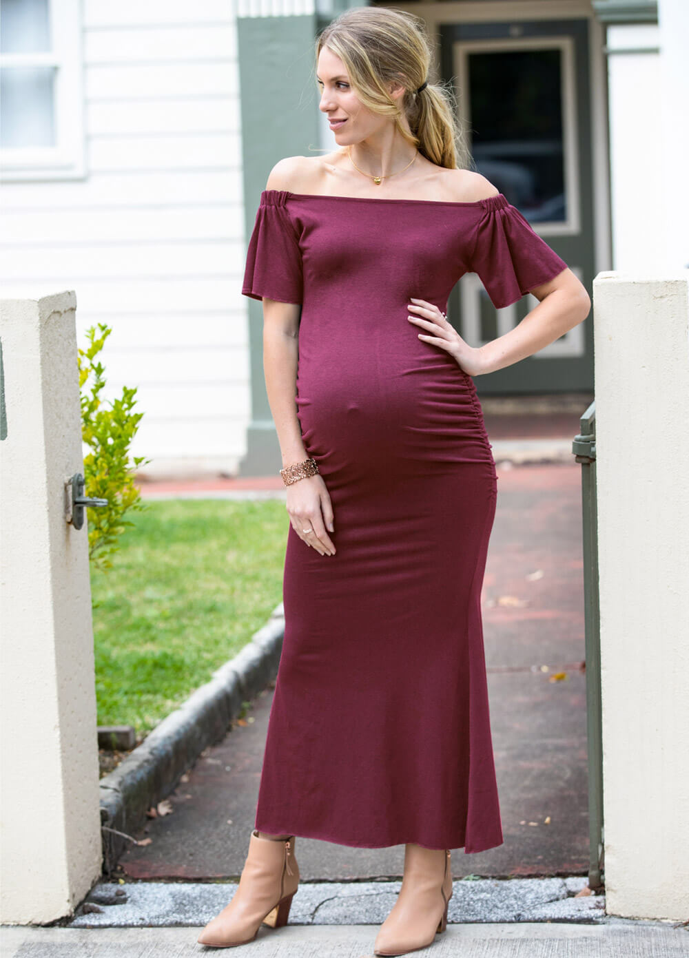 Maison Maternity Evening Maxi Dress in Wine by Lait & Co