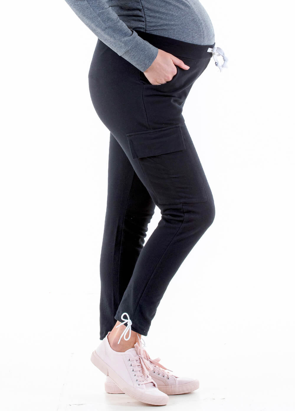 Joel Pregnancy Cargo Joggers in Black by Trimester