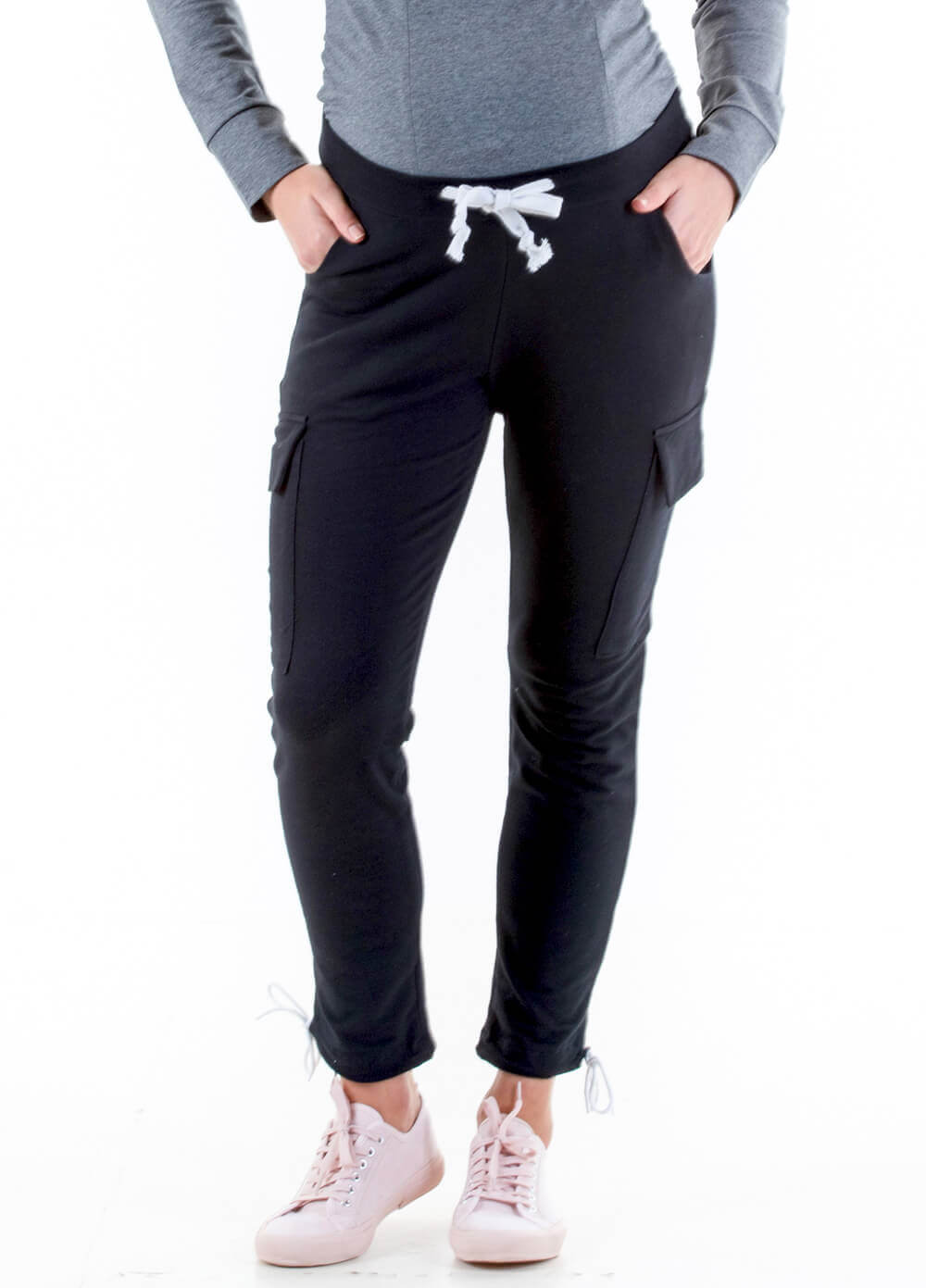 Joel Pregnancy Cargo Joggers in Black by Trimester